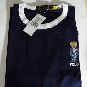 NWT POLO RALPH LAUREN CUSTOM FIT TEDDY BEAR JERSEY RINGER TEE - NAVY - XLARGE